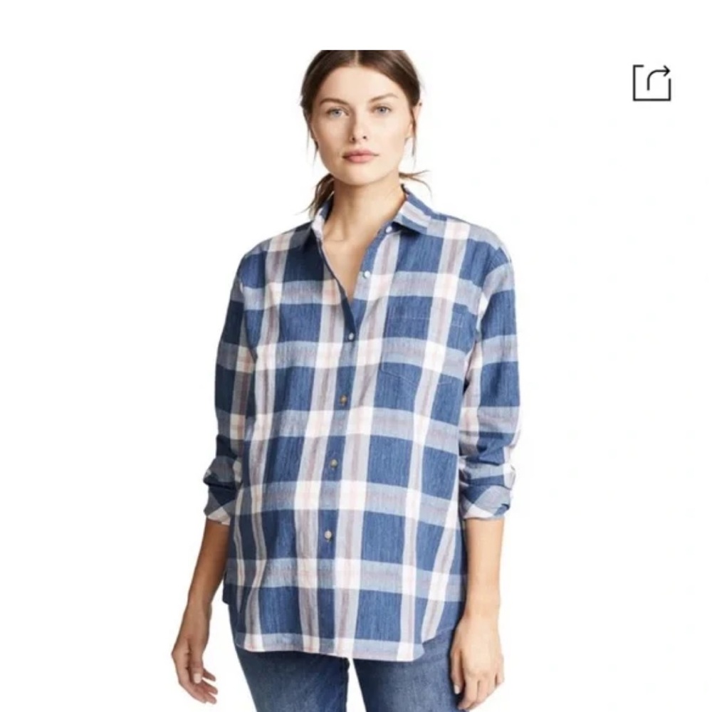 Hatch Blue and White Plaid Button-Up Shirt